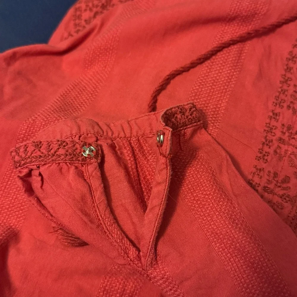 Madewell Red Embroidered Boho Blouse‎ Size Medium Long Sleeve Top - Picture 6 of 11